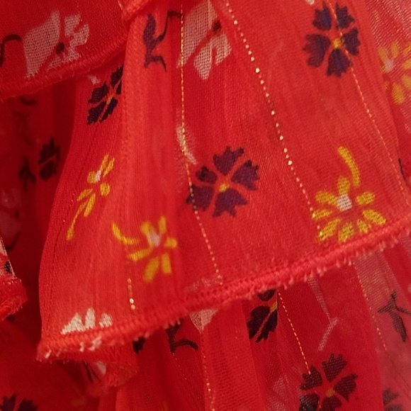 MADEWELL Tiered Sleeved Red Peplum Top In Metallic Prairie Posies NEW - Picture 9 of 9